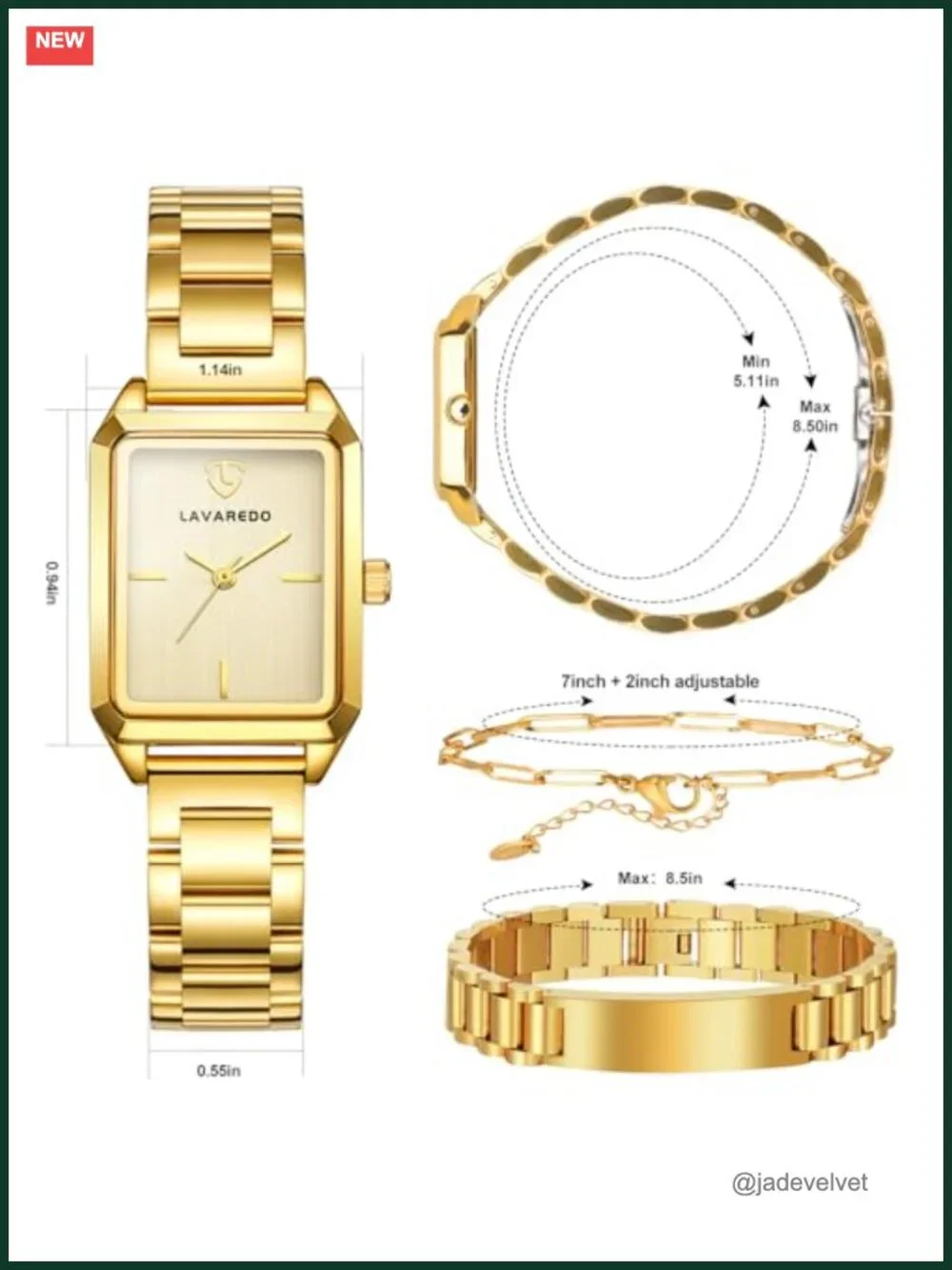 18K Gold Plated Watch Bracelet Set for Women with Lucky Bracelet Quartz